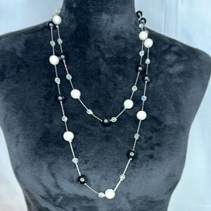 Premier Designs Multi strand faux Black and White Beaded Nacklace